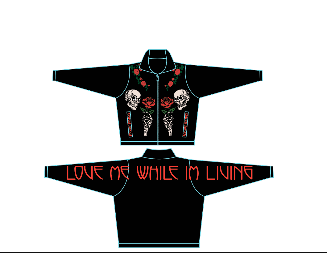 Love me while im living - zip up - denim jacket W/ COLLAR